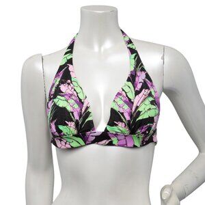 Victoria's Secret Floral Halter Triangle Bikini Top Swimsuit Black Purple Green
